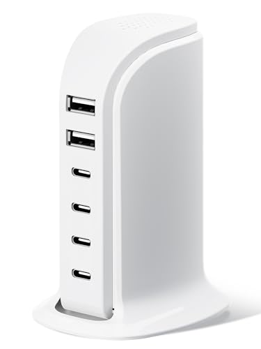 USB Charger, Charging Station for Multiple Devices 65W, Fast Charging Blocks with 4Type C Ports, Dual USB Charging Hub Organizer Multiport for iPhone, Ipad, Smartphones, Travel Accessories - color: White