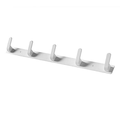 5 Hooks Matte White Bathroom Towel Hooks Mounted Wall Adhesive Heavy Duty Farmhouse Bath Coat Stick on Rack Hat Wall Hook Sticky White Kitchen Robe Rack Coat Hook White 5 Hooks Rack Towel for Bathroom - color: White, size: 17.12*1.18*1.38 inch（5hooks）