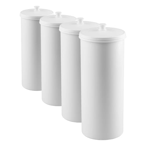 iDesign Freestanding Bathroom Toilet Paper Storage Holder with Lid for 3 Extra Rolls,White,(Pack of 4) - color: White, size: Pack of 4, style: Lid with Handle