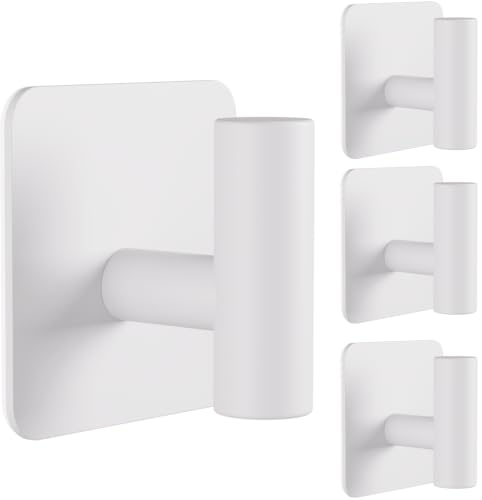 Aikzik 4 Pack Large Heavy Duty Wall Hooks - 26lb Max, Stainless Steel Adhesive Towel Hook, Shower Hooks for Hanging Towel, Coat, Robe, Wall Hook for Use in Bathroom, Kitchen and Door, White - color: White