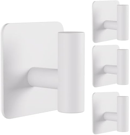 Aikzik 4 Pack Large Heavy Duty Wall Hooks - 26lb Max, Stainless Steel Adhesive Towel Hook, Shower Hooks for Hanging Towel, Coat, Robe, Wall Hook for Use in Bathroom, Kitchen and Door, White - color: White