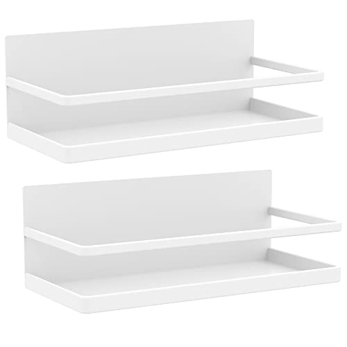 Magnetic Spice Rack Organizer Single Tier Refrigerator Spice Storage Shelf, Easy to Install The Side of The Refrigerator Can Hold spices, Jar of Olive Oil (White, 2 PACK) - color: White, size: 2 PACK