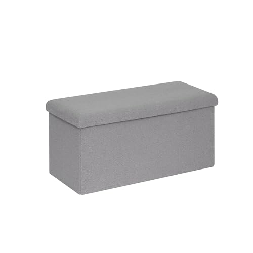 PINPLUS Folding Storage Ottoman Bench, Sherpa Ottoman with Storage, Large Long Shoes Bench Chest with Lid, Footrest for Living Room, Entryway, Grey 30'' x 15'' x 15'' - color: Grey, size: 30"D x 15"W x 15"H