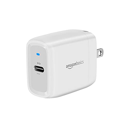 Amazon Basics 30W One-Port GaN USB-C Wall Charger with Power Delivery PD for Tablets & Phones (iPhone 16/15/14/13/12/11/X, iPad, Samsung, More), Non-PPS, White - color: White, style: 30W (1 USB-C)