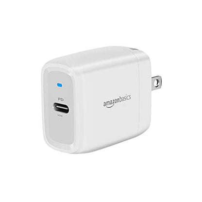 Amazon Basics 30W One-Port GaN USB-C Wall Charger with Power Delivery PD for Tablets & Phones (iPhone 16/15/14/13/12/11/X, iPad, Samsung, More), Non-PPS, White - color: White, style: 30W (1 USB-C)