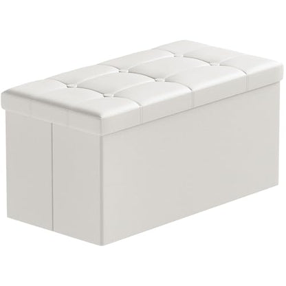 BRIAN & DANY 30 Inches Storage Ottoman Bench, Faux Leather Ottoman with Storage, Folding Bench Shoe, Foot Rest Stool, for Living Room, White - color: White