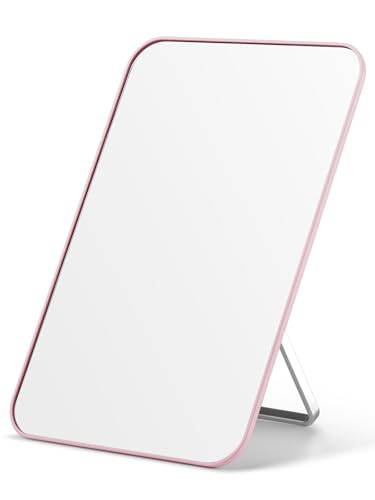 OMIRO Desk Makeup Mirror, 8 x 5 inches Table Mirror with Foldable Stand and Hanging Hole for Shaving and Travelling, Pink - color: Pink, size: 8"L x 5"W