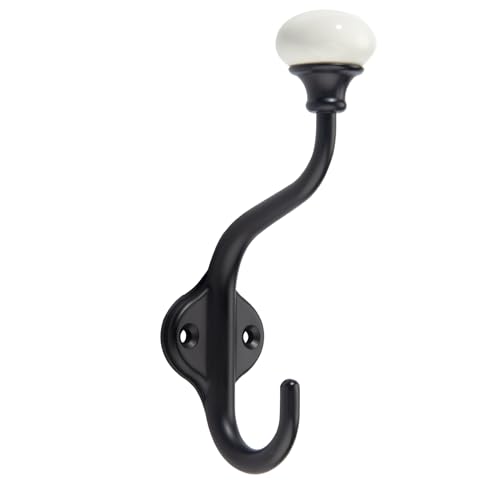 CHIVS Coat Hooks- 5 Pack Matte Black Wall Hooks, Ceramic Coat Hooks, Decorative Wall Mounted Towel Hanger, zinc Double Prong Hook for Hanging Clothes, Keys, Hats, Backpacks - color: Matte Black