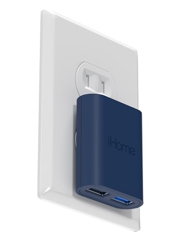 iHome USB Wall Charger, AC Pro Multiport Plug Adapter, Phone Charging Block, Flat USB Wall Adapter for Home & Travel (Navy, 2 Port USB Charger) - color: Navy, size: 2 Port USB Charger