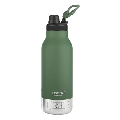 asobu Dog Barky Bottle – Insulated Stainless Steel Water Bottle with 2 Removable Dog Bowls for Food, Treats & Water – Pet-Friendly Travel Bottle for Hiking, Road Trips & Outdoor Adventures - color: Basil Green