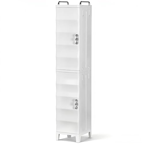 VECELO Narrow Storage Cabinet, 54.3” Tall Slim Storage Organizer with Adjustable Shelves, Magnetic Doors, for Small Space Kitchen, Bathroom, Laundry & Bedroom, White