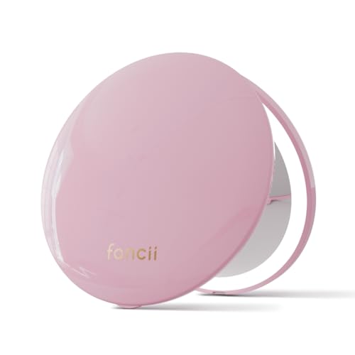 Fancii Mini Taylor Compact Magnifying Mirror with LED Light, 10x/1x, Rechargeable, 3 Light Settings, Dimmable - Small Lighted Travel Handheld Mirror for Pocket, Handbag, Purse, 2-Sided (Petal Pink) - color: Pink
