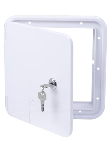 RV Access Door, RV Electrical Cord Trailer Power Cord Hatch Cable Cover Camper Hose Storage Door RV Compartment Door, White Large Size with 2 Keys - color: White, size: Large