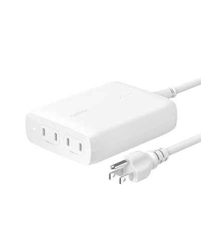 Belkin 4-Port USB C Charger Block 200W - GaN Multi-Port Charger USB-C PD3.1 Fast Charge + 5ft Power Cord - MacBook, iPhone 17, Air, iPad, Samsung Galaxy S26, Google Pixel 10, Nintendo Switch 2 - White - color: White