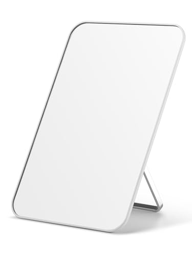 OMIRO Desk Makeup Mirror, 8 x 5 inches Table Mirror with Foldable Stand and Hanging Hole for Shaving and Travelling, White - color: White, size: 8"L x 5"W