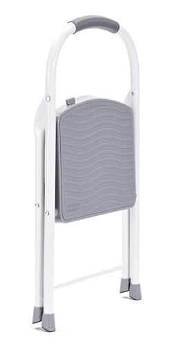 Rubbermaid 1-Step Steel Ladder, Folding Step Stool with Hand Grip and Traction Molded Steps, White, Tested to ANSI US Safety Standards, No Assembly Required - style: 1-Step