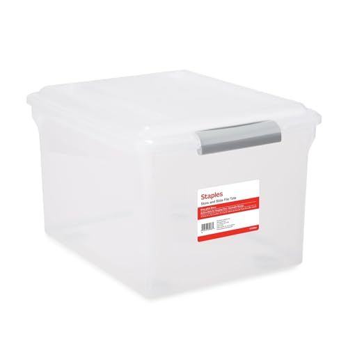 Staples Store & Slide Hanging File Box, Latch Lid, Letter/Legal Size, Clear - color: Clear, size: 1 Pack, style: Box (Latch Lid)