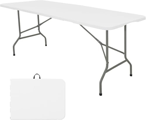 6FT Folding Table with 2 Benches – Heavy-Duty HDPE, Locking Safety, 3-Piece Portable Set, White