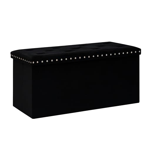 B FSOBEIIALEO Storage Ottoman Cube Folding Tufted Ottomanse, Storage Boxes Footrest for Bedroom, Luxury Velvet Fabric 30 * 15 * 15 Inches Black - color: Black, size: 30"D x 15"W x 15"H
