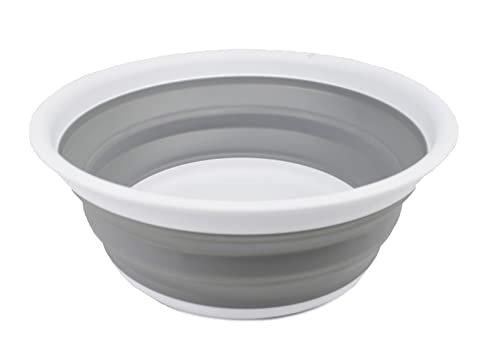 SAMMART 7.5L (1.98 Gallon) Collapsible Tub - Foldable Dish Tub - Portable Washing Basin - Space Saving Plastic Washtub (White/Grey) - color: White/Grey