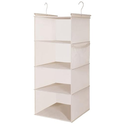 MAX Houser 4 Tier Shelf Hanging Closet Organizer, Space Saver,Closet Hanging Shelf with 2 Sturdy Hooks for Storage, Foldable (Beige) - color: Beige-4