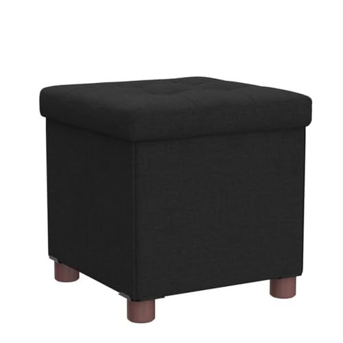 15 Inch Storage Ottoman with Wooden Legs - Cube Foot Rest Stool, Square Footstool, Comfortable Seat with Lid, Foldable Fabric Ottoman, Space-Saving Black - color: Squ Black