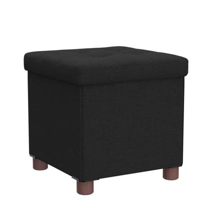 15 Inch Storage Ottoman with Wooden Legs - Cube Foot Rest Stool, Square Footstool, Comfortable Seat with Lid, Foldable Fabric Ottoman, Space-Saving Black - color: Squ Black