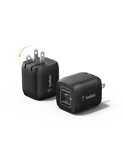 Belkin Dual USB C Charger Block 45W (2 Pack), Super Fast Charging PD 3.0 PPS w/ GaN - Samsung Galaxy S26, Apple iPhone 17, Air, Pro, Pro Max, iPad, MacBook, Nintendo Switch 2 & More - Black - style: 45W Black 2-pack