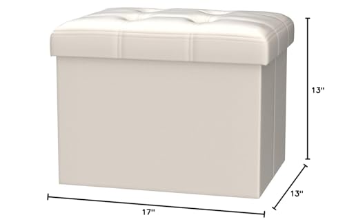 Bsketa Storage Ottoman, Folding Foot Stool with Thicker Foam Padded Seat Small Leather Storage Ottoman Bench Foot Rest for Living Room Foldable Coffee Table 17x13x13in,Beige - color: Beige
