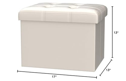 Bsketa Storage Ottoman, Folding Foot Stool with Thicker Foam Padded Seat Small Leather Storage Ottoman Bench Foot Rest for Living Room Foldable Coffee Table 17x13x13in,Beige - color: Beige