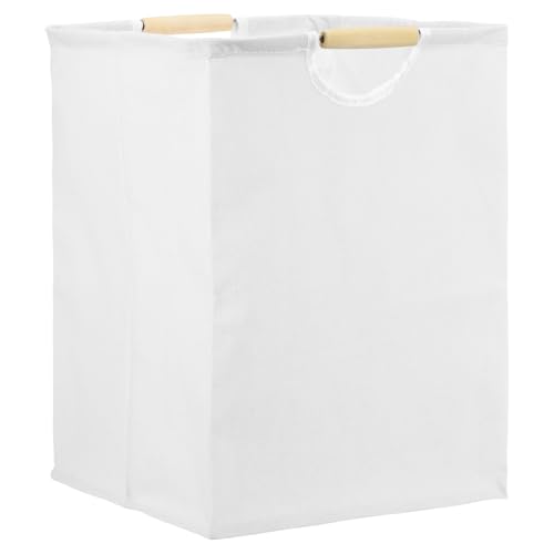 uxcell 15.7 x 10.6 x 22" Large Laundry Basket, Foldable Laundry Hamper with Wooden Handles Freestanding Storage Basket for Comforter Clothing Blanket Pillows, Tall Milky White - color: Milky White, size: 15.7 x 10.6 x 22"