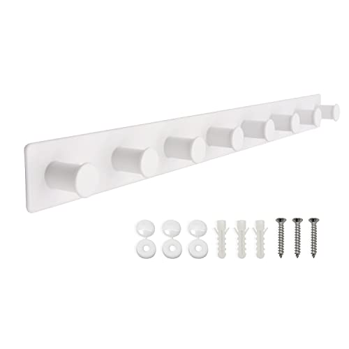 Coat Rack Wall Mount, White Coat Hooks Screw in, Stainless Steel Door Hooks for Hanging Hat Towels Clothes, Hook Rail with 8 Round Hangers (White, 8 Hooks) - color: White, size: 8 Hooks