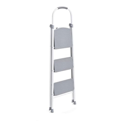 Rubbermaid 3 Step Folding Ladder, Steel Foldable Step Stool with Hand Grip, White - style: 3-Step