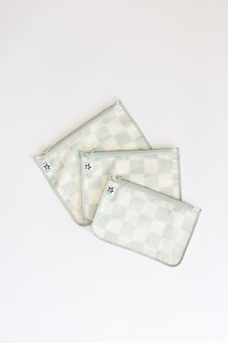Tiny Twinkle Diaper Bag Organizing Pouches|3 Pack Mess-Proof Clear Front Travel Organizer Bags&TSA Approved Toiletry Bag Set for Baby and Mom Essentials - color: Sage Checkers