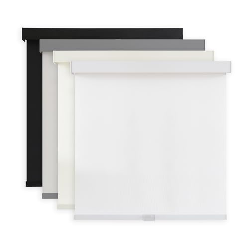 AOSKY Light Filtering Roller Shades Cordless Blinds for Windows, 1% Openness Free-Stop Shades with Valance, Thermal Insulated Fabric, UV Protection, Natural Woven Blinds（38" W x 72" H, White） - color: White, size: 38"W x 72"H