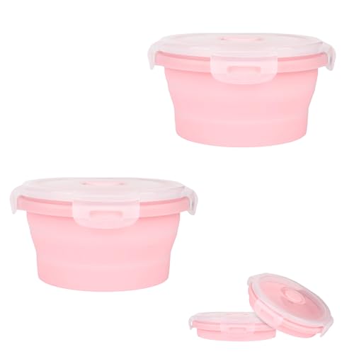 2pcs Collapsible Dog Bowls, Silicone Food & Water Travel Bowl with Lid Portable Expandable Pet Feeding & Drinking Cup/Saucer for Walking, Kennels, and Camping 350ml (Pink) - color: Pink