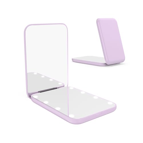 WOBSION Small Mirror with Lights,LED Compact Makeup Mirror,1x/3x Mini Travel Mirror with Magnification,Portable for Purse,Pocket,Gifts for Girls,Purple - color: Purple