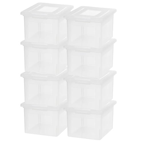 IRIS USA File Box, Plastic File Organizer with Lids for Letter/Legal File, Portable Document Box For Moving, Storage Bin with Durable and Secure Lid, Stackable Nestable BPA-Free, Clear 35 Qt. 8 Pack - color: Clear 8-Pack