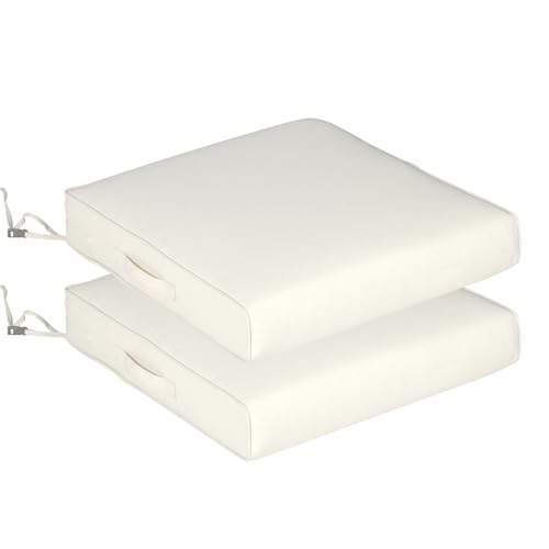 Aoodor Patio Chair Cushions Set of 2, 24 x 24 x 4 Inch Water Resistant Outdoor Seat Cushions with Handle and Ties, Square Corner Cushions for Patio Furniture Garden Lawn, Ivory - color: Ivory, size: 24"W x 24"D