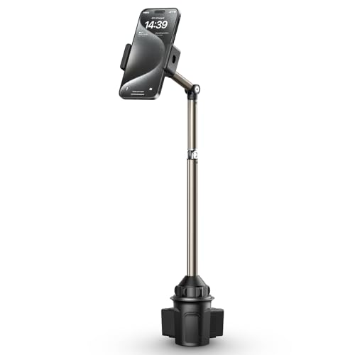 JSAUX Car Cup Holder Cellphone Mount, Metal Long-Arm Ultra Stable Phone Holder for Car Cupholders - Adjustable for iPhone 16 15 Pro Max 13 12 11, Samsung Galaxy S24 S23 Ultra, Google Pixel 9 Pro - color: ClipMount