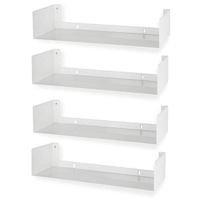 Wallniture Bali White Bookshelf and CD DVD Storage Shelf Set of 4, Metal Floating Book Shelves for Wall - color: White