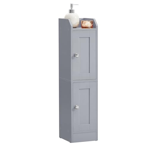 VASAGLE Siren Collection - Slim Storage Cabinet with Reversible Doors, Small Storage Corner Floor Cabinet, Narrow Orgnizer, Adjustable Shelves, Farmhouse, Dove Gray UBBK312GD01S - color: Dove Gray, style: 2doors (31.5"H)