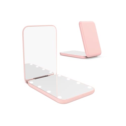 WOBSION Small Lighted Makeup Mirror for Purse, 1x/3x Magnification LED Compact Travel Mirror with Light, Portable Mirror for Pocket or Bag, Cute Pink Gift for Girls,Women - color: Pink