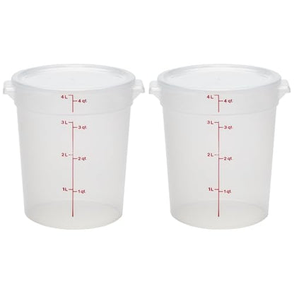 Cambro Food Storage Containers with Lids (BPA-Free) - 4 Quart - Food Grade Buckets with Lids (2 Pack) - For Dough Proofing and Brining (Translucent) - size: 8 inches diameter x 9 inches tall