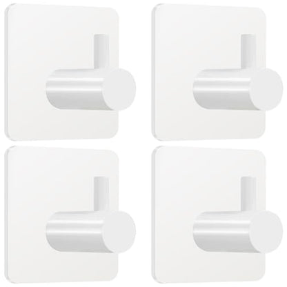 Fotosnow White Adhesive Towel Hooks: 15LB Heavy Duty Wall Hooks Stick on Shower Hooks for Bathroom Kitchen Door-4Packs - color: White