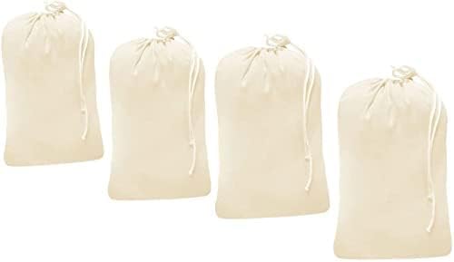 4 Pack - Extra Large Cotton Laundry Bag, Heavy Duty Large Laundry Bags 24 x 36 inch XL Drawstring Travel Organizer Bag Fit Hamper Basket Camp Home College Dorm Tear Resistant Dirty Cloth Big Storage - color: Beige, size: Pack of 4
