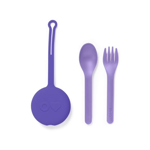 Omie OmieBox Kids Utensils Set with Case - 2 Piece Plastic, Reusable Fork and Spoon Silverware with Pod for Kids (Lilac) - color: Lilac, size: Age: 3+ Years