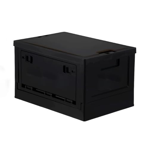 Foldable Plastic Storage Box, Camping Gear Storage Bins, Stackable Organizer for Bedroom, Living Room, And Car Trunk(Black With Wooden Lid,S) - color: Black With Wooden Lid, size: S