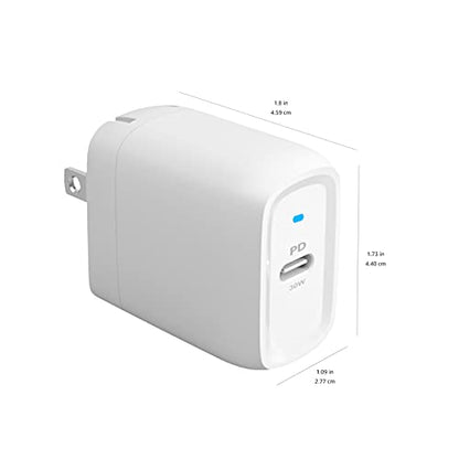 Amazon Basics 30W One-Port GaN USB-C Wall Charger with Power Delivery PD for Tablets & Phones (iPhone 16/15/14/13/12/11/X, iPad, Samsung, More), Non-PPS, White - color: White, style: 30W (1 USB-C)