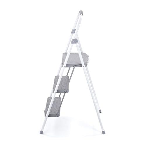 Rubbermaid 3 Step Folding Ladder, Steel Foldable Step Stool with Hand Grip, White - style: 3-Step